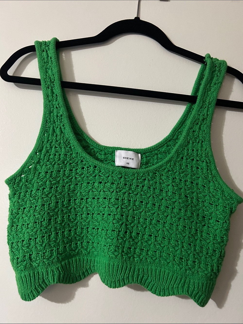 Sheike Kelly Green Crochet Knit Cropped Tank